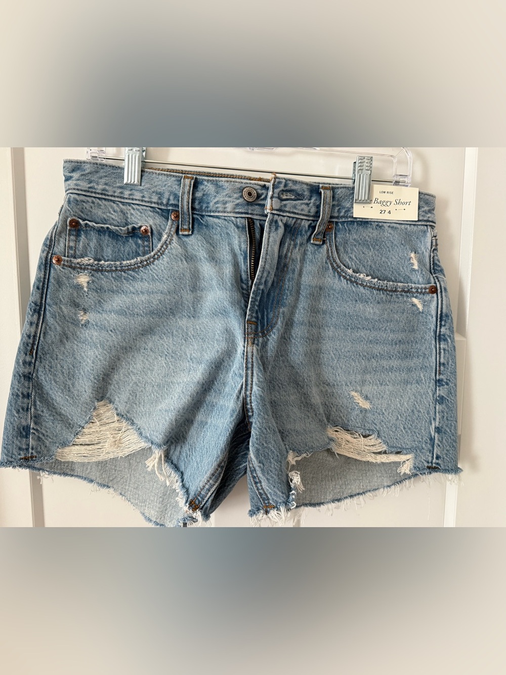 Low rise baggy Light Wash Distressed Denim Shorts